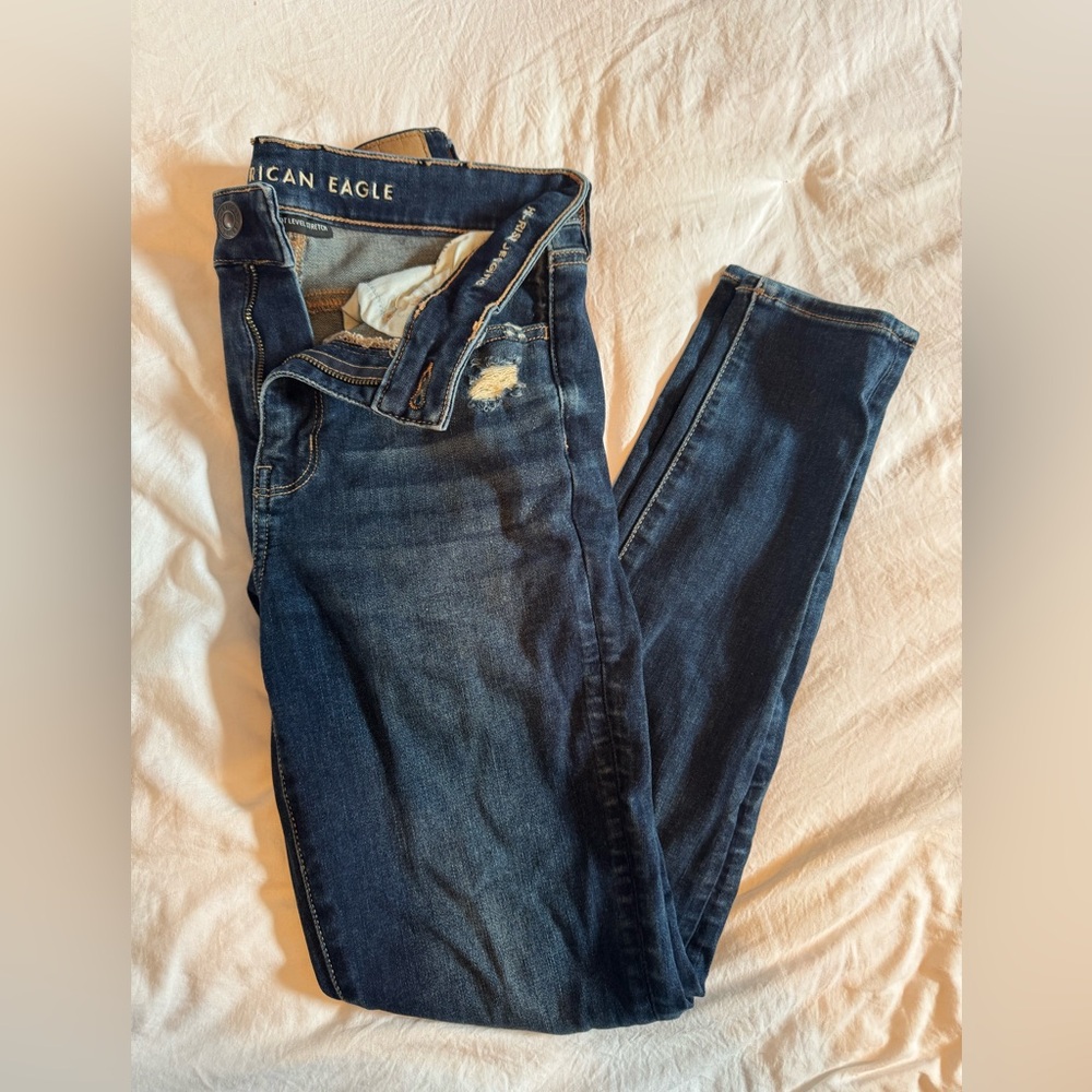 american eagle hi-rise jegging, size: 10 regular, color: dark blue
